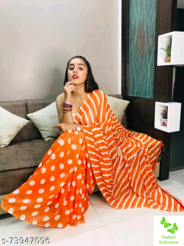 Polka, Stripe Printed Georgette Saree Name: Polka, Stripe Printed Georgette Saree Saree Fabric: Georgette Blouse: Running Blouse Blouse Fabric: Georgette Pattern: Printed Blouse Pattern: Printed Multipack: Single Sizes:  Free Size