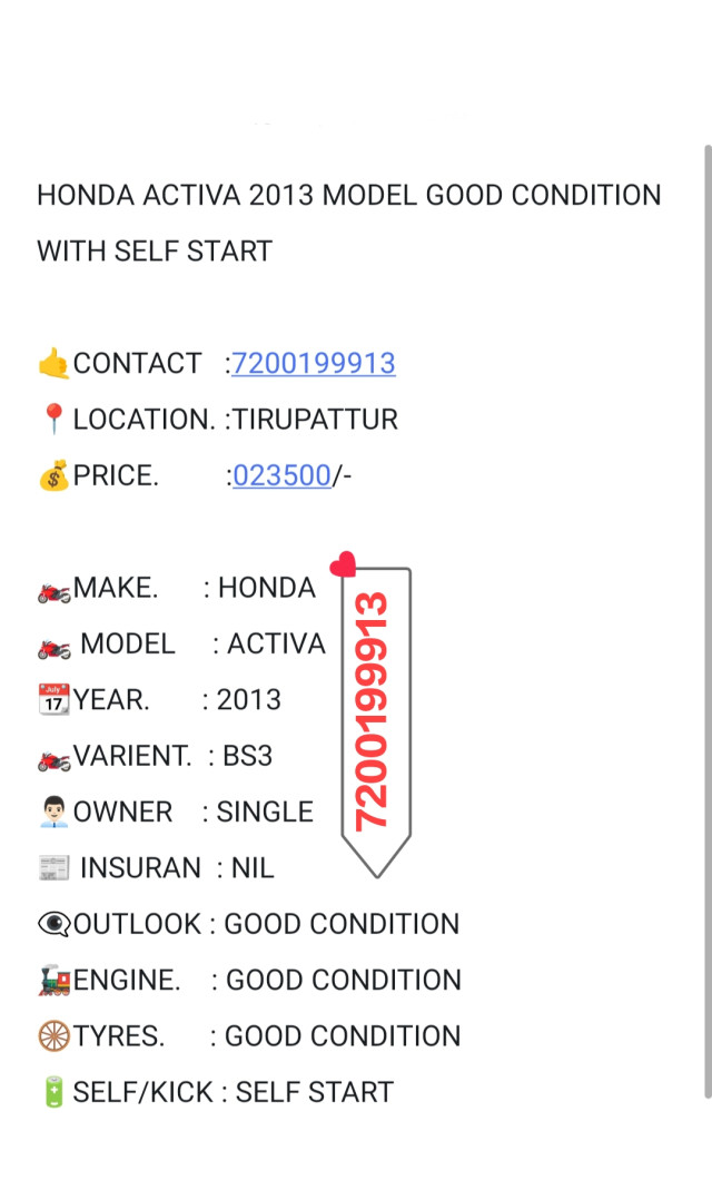 HONDA ACTIVA 2013 MODEL GOOD CONDITION WITH SELF START 9993